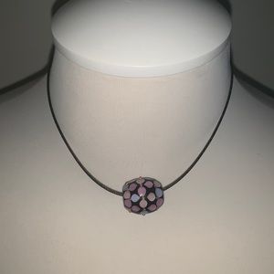 𝅺SILVER Choker Artist Glass Pendant Shades of Purple (from a Vancouver artist